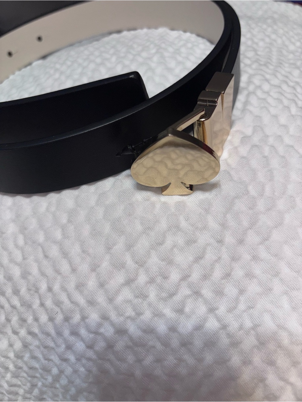 Kate Spade Black & White Leather Reversible Belt with Spade Buckle Accent NWT